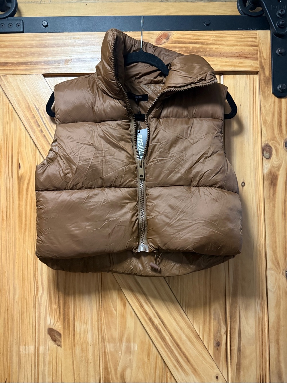 Girls Chestnut Brown Puffer Vest with High Collar